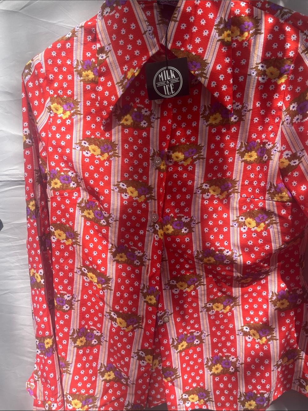 Malo Red Floral Stripe Button-Front Shirt with Yellow & Purple Accents